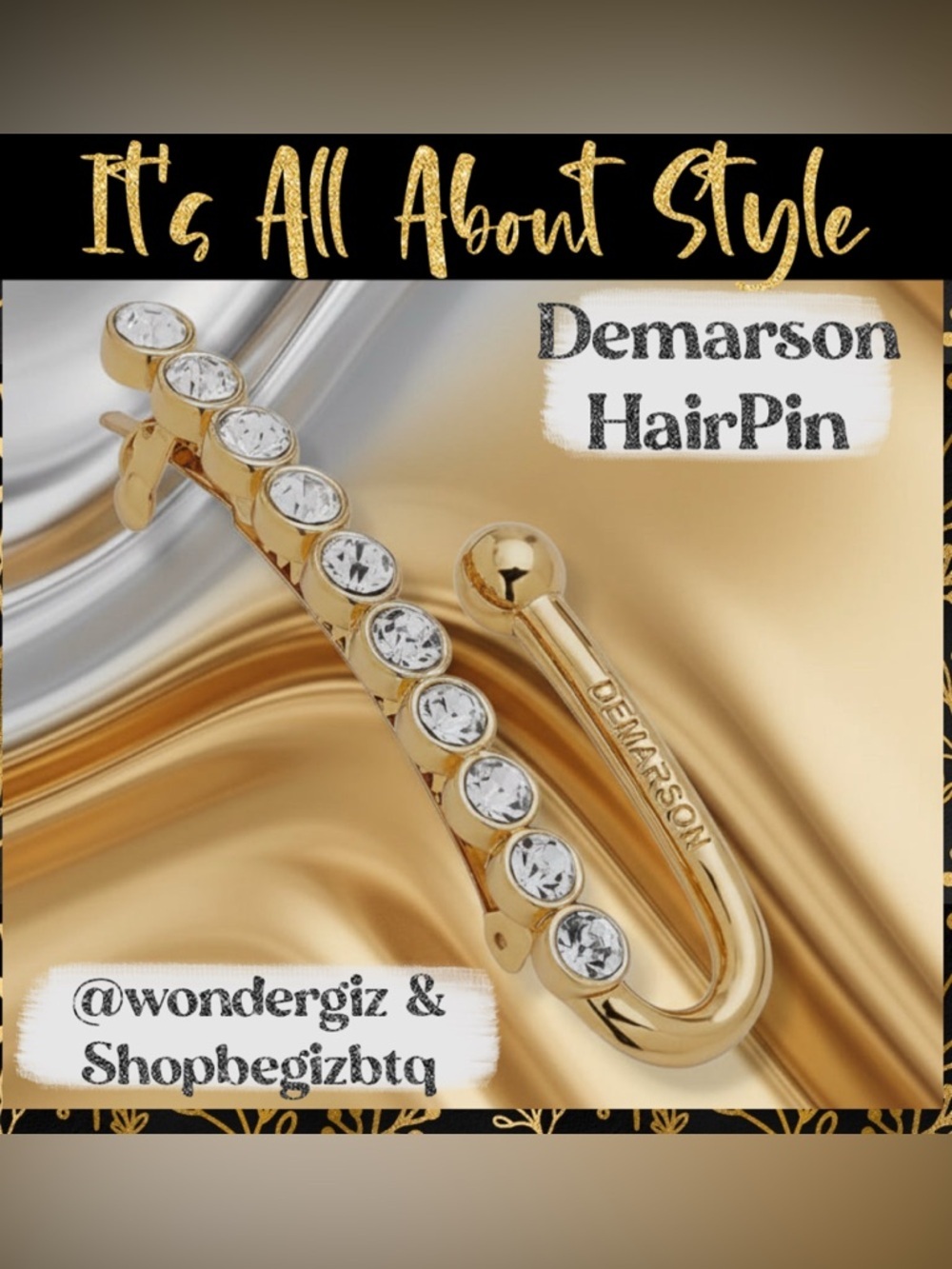 NWT Authentic Demarson Women's 12k Gold Plated Maia Crystal Hair Clip